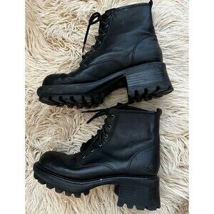 Skechers Vintage 90’s Y2K Combat Boots black Leather lace up hi Heel Streetwear